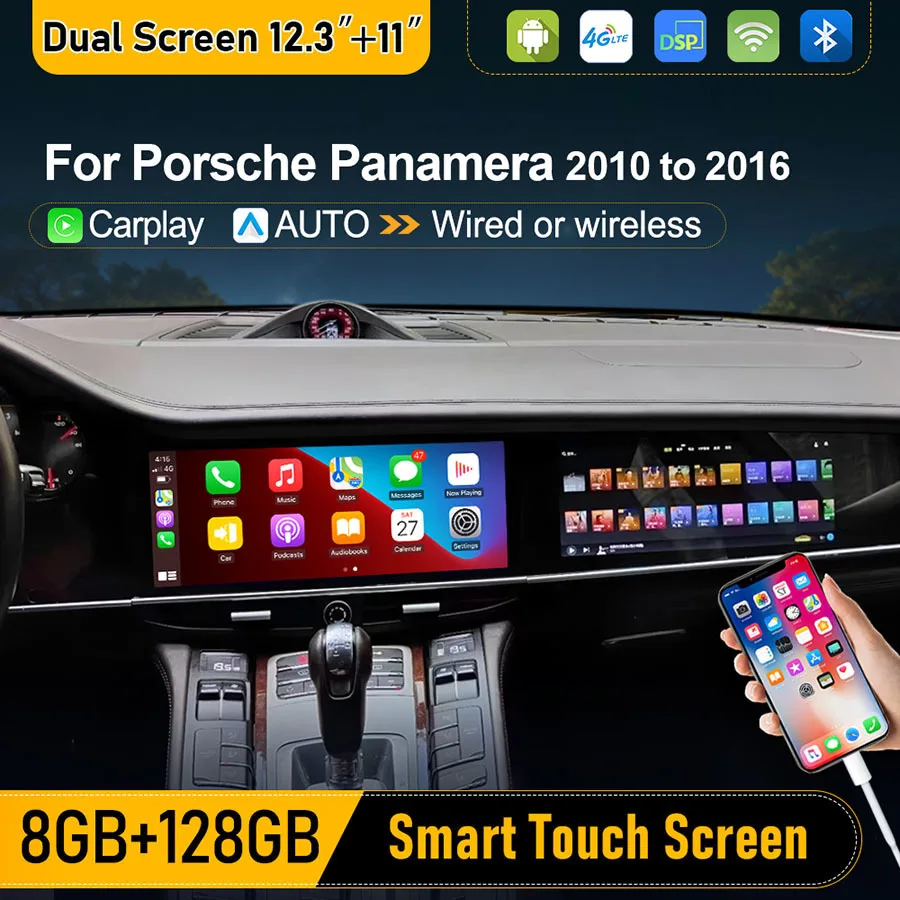 

12,3 + 11,4-дюймовый двойной экран для Porsche Panamera 2010-2016 Android Auto мультимедийный видеоплеер GPS Carplay автомобильная навигация стерео