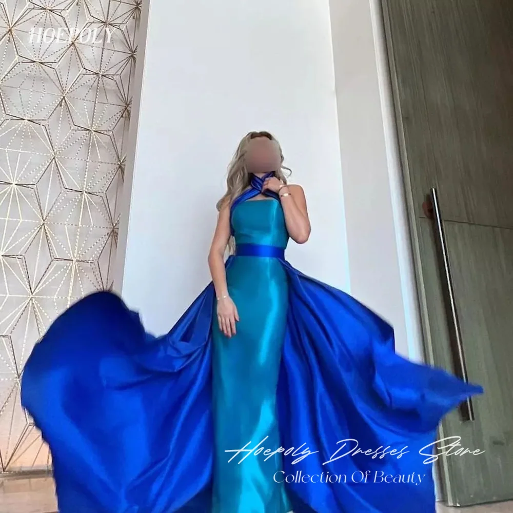 

Hoepoly Satin Mermaid Halter Ruffle Arab Prom Gown Floor-length Saudi Elegant Formal Evening Party Dress for Women 2023