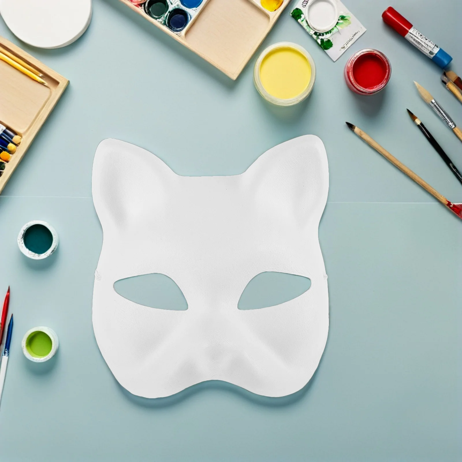 5Pcs Blank Cat Face Mask DIY Paintable Eco-Friendly Pulp Party Halloween Masquerade Costume Accessory Cat Face Mask
