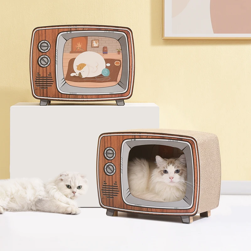 Pakewe TV Design Durable Pet Toy Products Indoor Cat Cardboard Cat Scraper