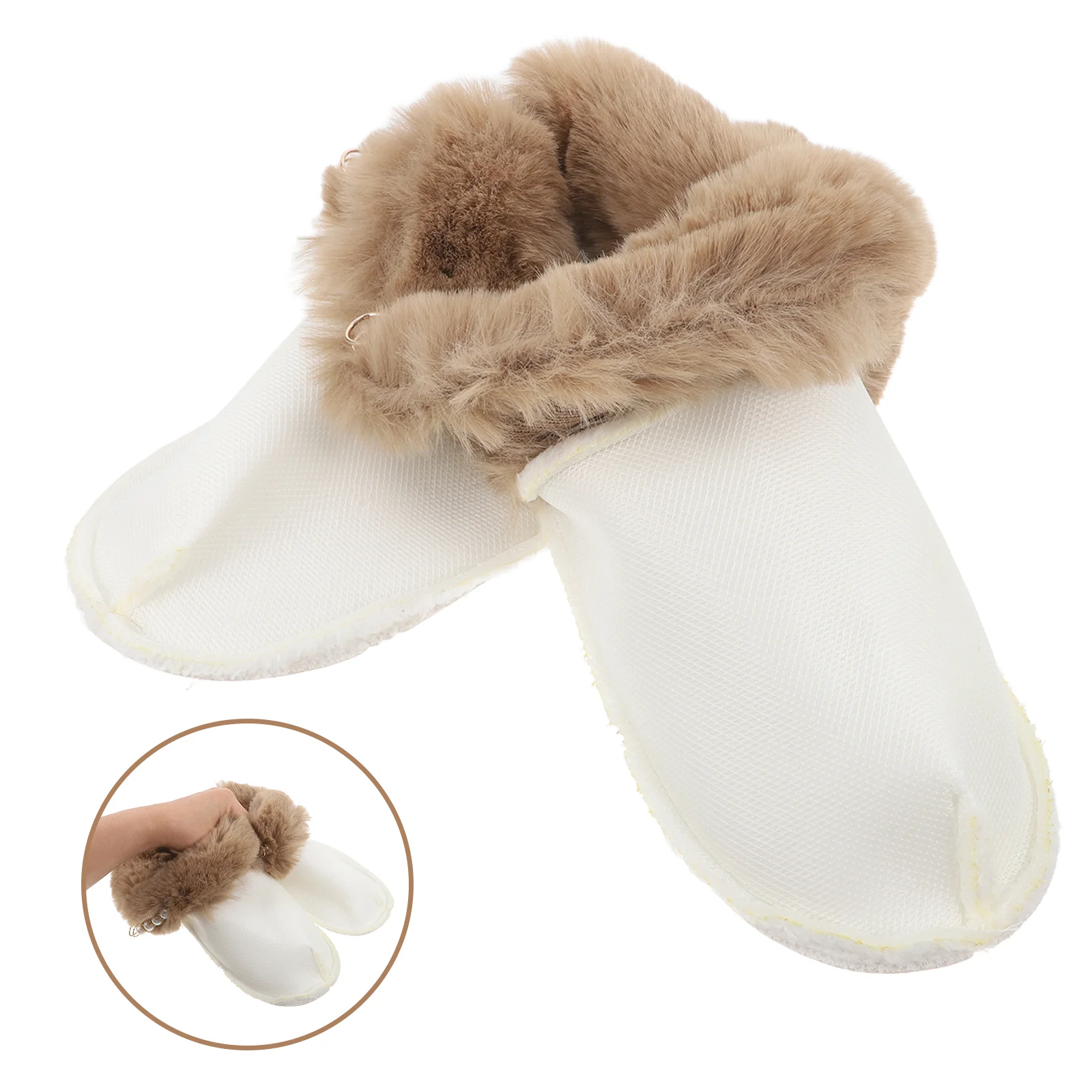 2 Pairs Winter Plush Shoe Liners With Faux Pearl Decor Furry Shoes Insoles Warm Removable House Slippers Liners Clogs Lining Soc