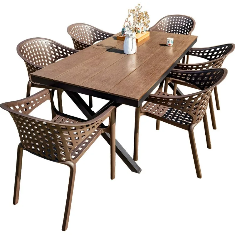 

Outdoor plastic table and chair combination outdoor plastic wood table courtyard open-air balcony