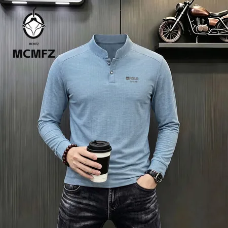 Male Daily Wear Stand Neck Pullover Long Sleeve Embroidery Accent Simple Clean Cut Suitable For Multiple Scenarios