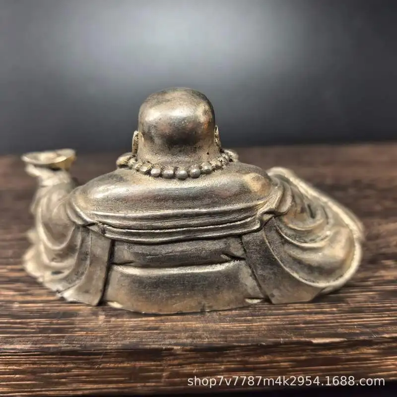 Antique Brass Craftwork Silver-Plated Maitreya Buddha Home Living Room Decorative Ornament