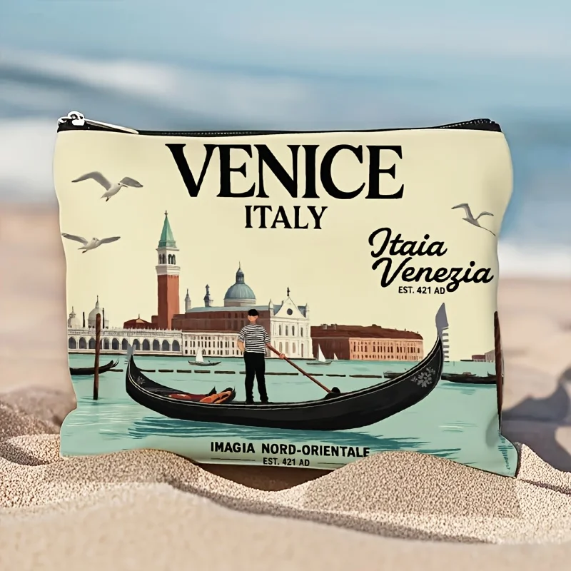 1 pieza de bolsa de maquillaje estilo vintage con estampado y texto de Veni Italy, bolsa multifuncional con cremallera para mujer, bolsa de almacenamiento con cremallera perfecta para viajes, divertido regalo de cumpleaños
