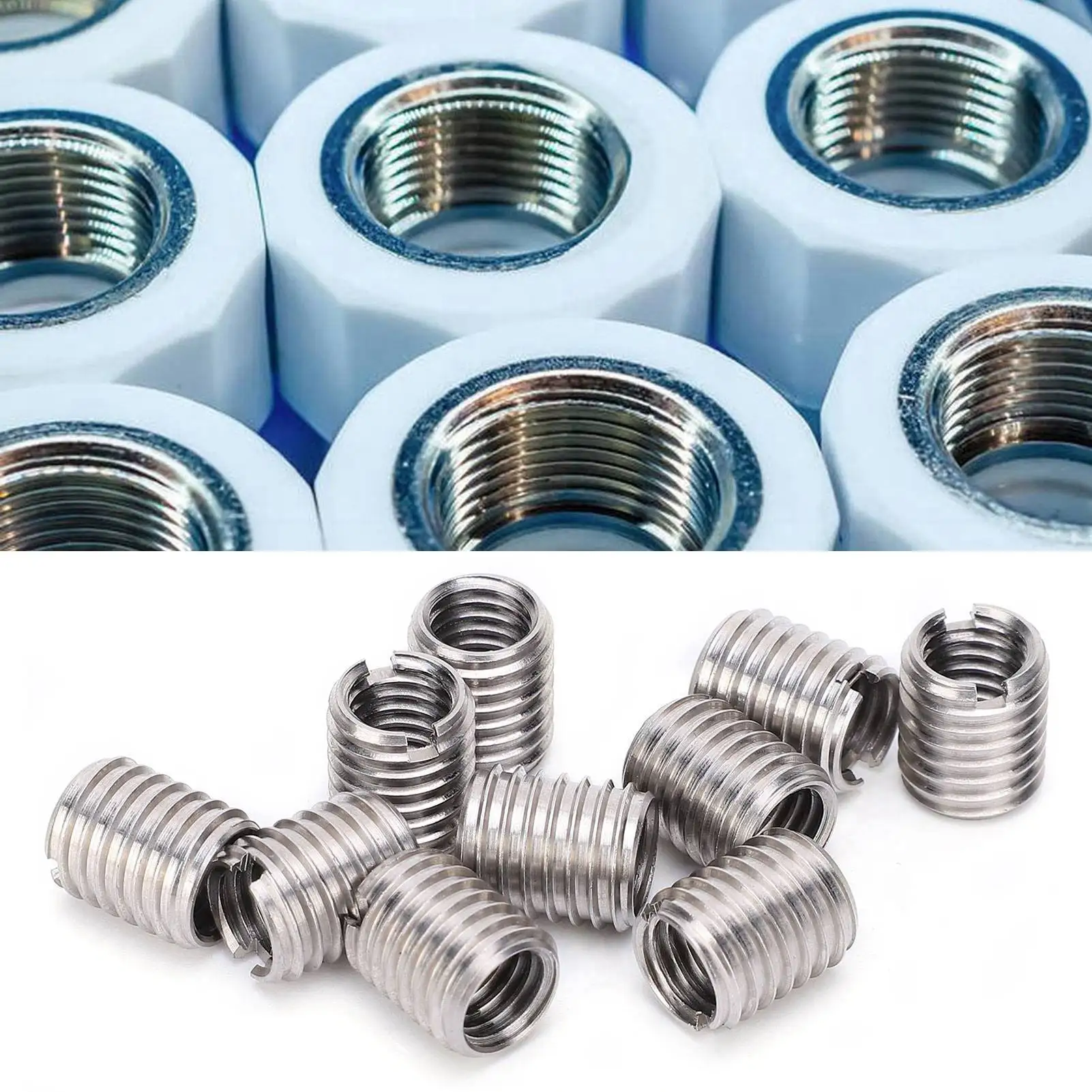 10Pcs Stainless Steel Insert Nut Thread Repair Sleeve Threaded Bushing Screw Nut Reducing Conversion Tool