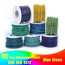 VC Green Blue All  Claw Chain Electrophoresi Rhinestones Trim Stone  Diamond Strass Decorative Applique Crystal