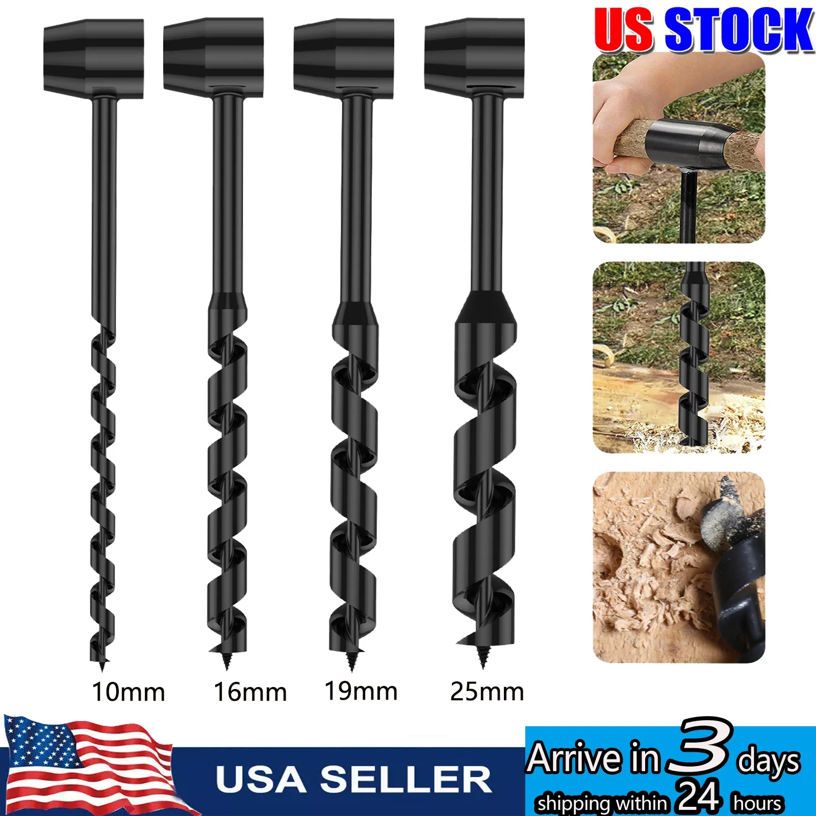 

Auger Drill Bit For Camping Planting Bulb Planter Tool And Auger Post Hole Digger Heavy Duty Steel Manual Drill Bit10/16/19/25mm