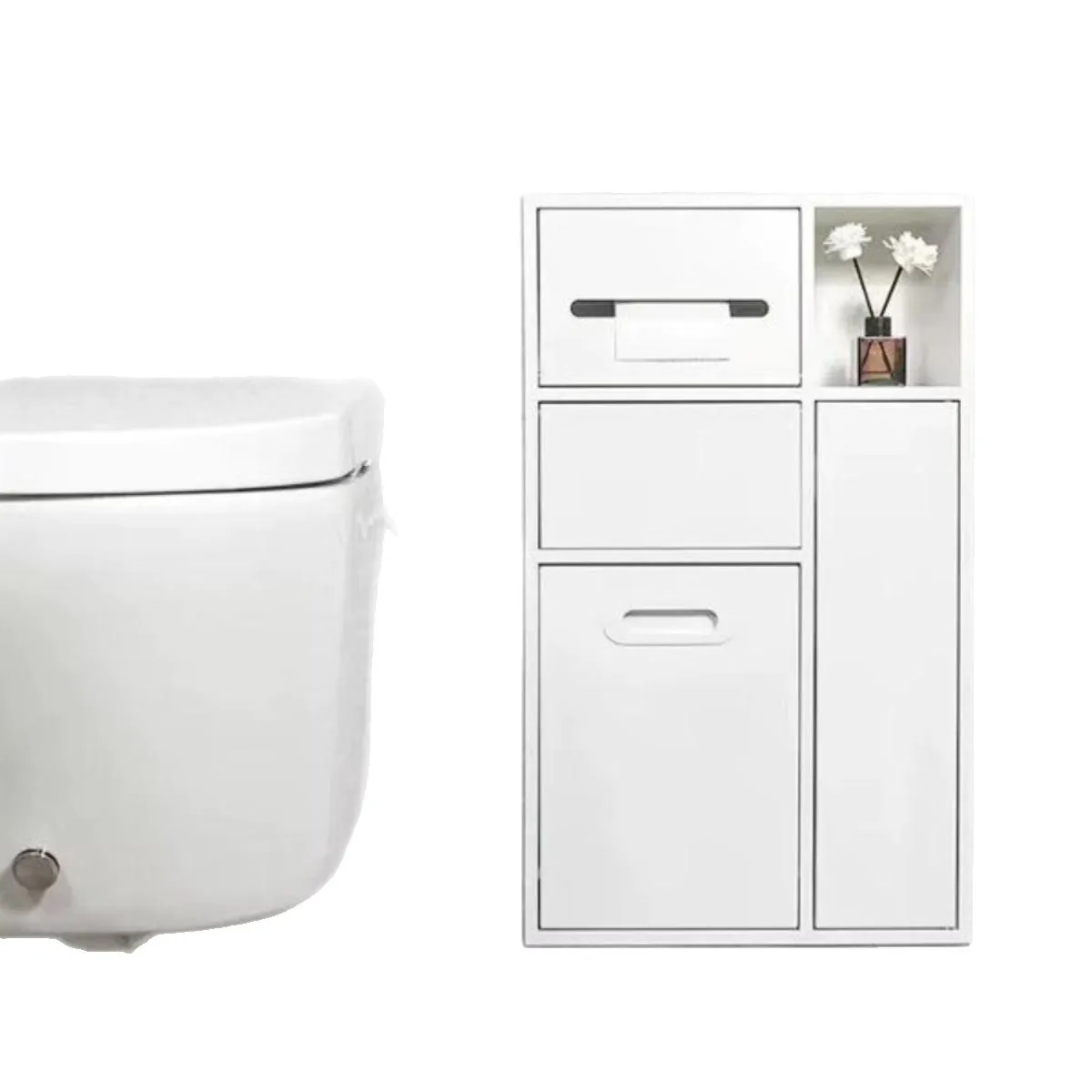 niche Rusty steel  bathroom Built-in trash can Toilet storage next to toilet