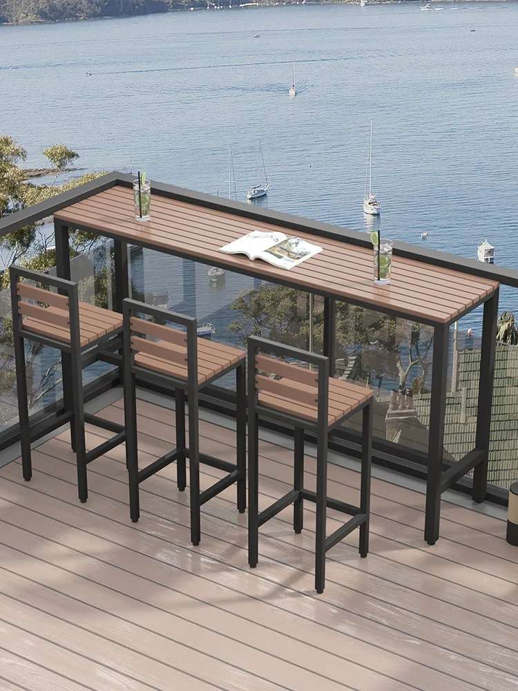 Customized balcony, outdoor bar table, high foot table, outdoor waterproof and sunscreen strip table and chair combination