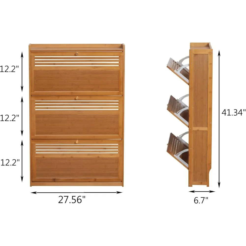 Ultra thin shoe cabinet with 3 flip drawers, independent shoe rack storage organizer with drawers