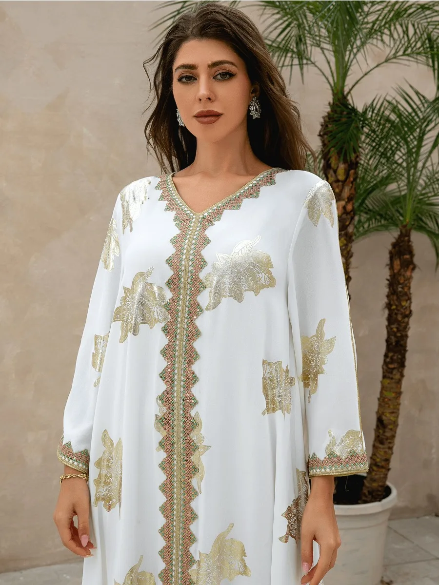 Vestido musulmán Eid para mujer, Abaya de fiesta con cuello en V, Abayas árabes de Dubái, Jalabiya, caftán, túnica larga, 2024