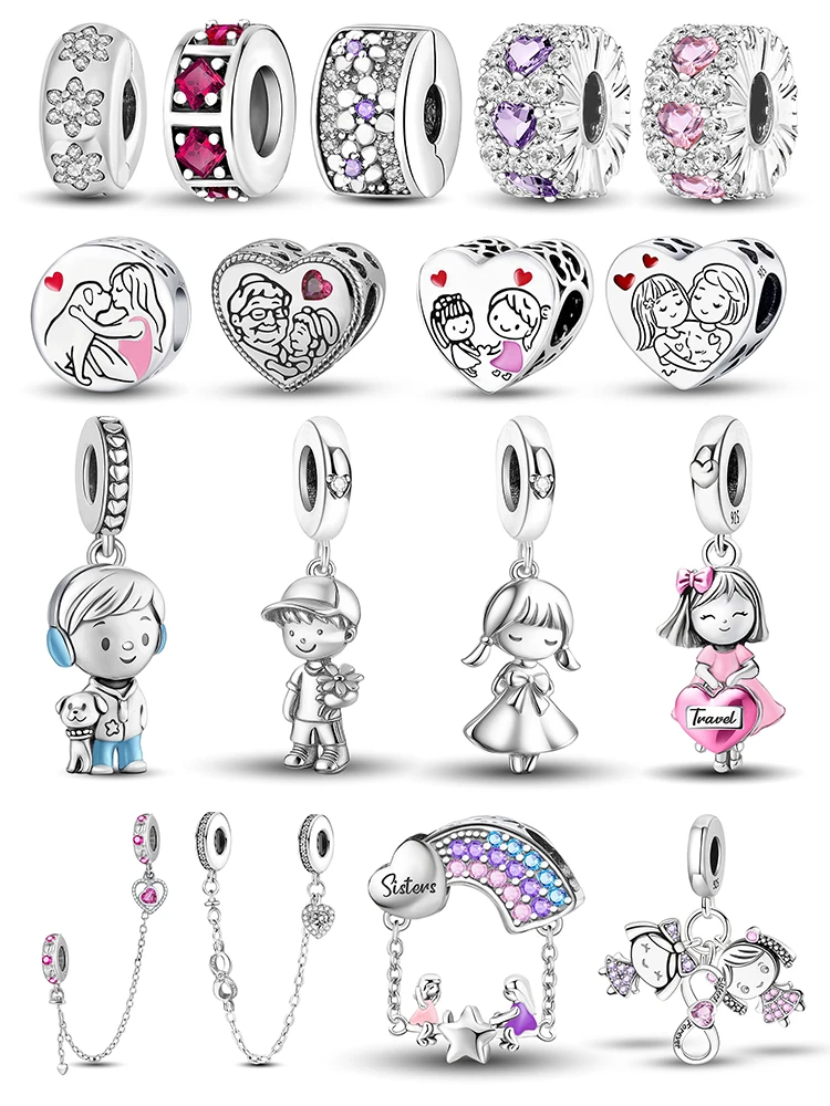 925 Sterling Silver Cute Girl  Love Heart Shaped Boy Charms Beads Fit Diy Bracelet Bangle Making Gift Of High Quality Jewelry