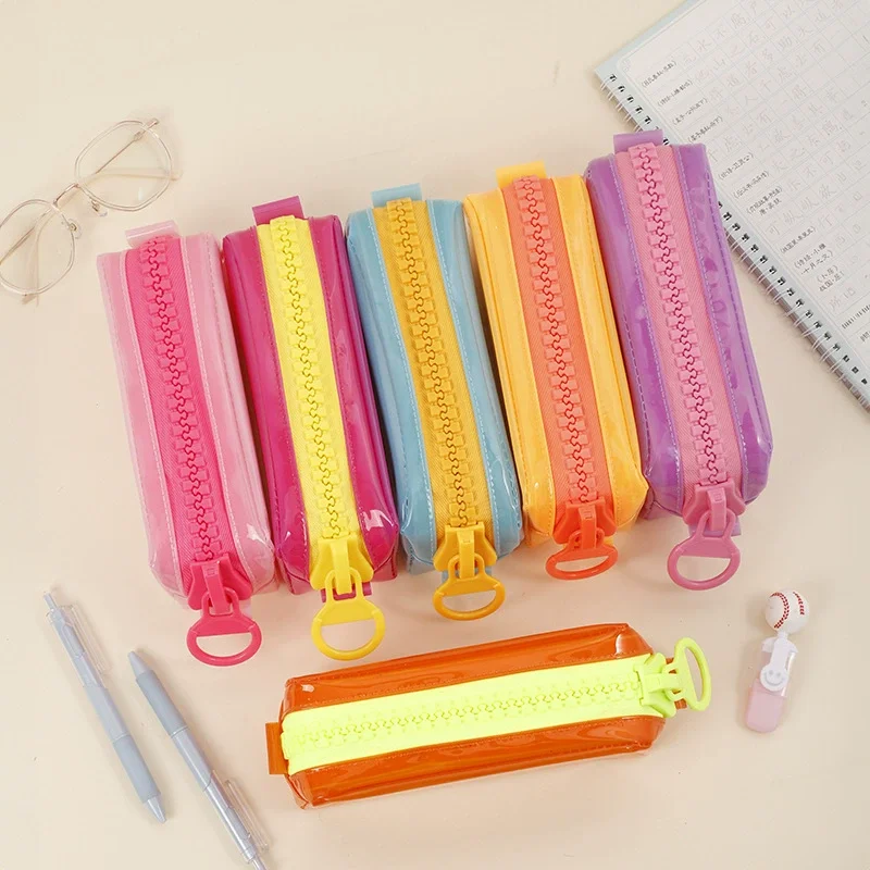 1pcs Creative Colorful Zipper Pencil Case Transparent Waterproof Material Large Capacity Student Back to School Office A3126