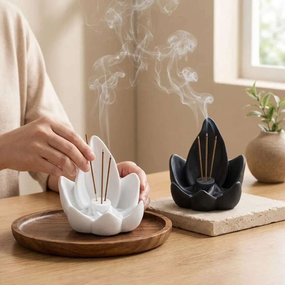 Zen Chinese Style Lotus Incense Burner 3D Printing 3 Hole Lotus Censer Holder Plastic Sleep Aid Lotus Tabletop Incense Base