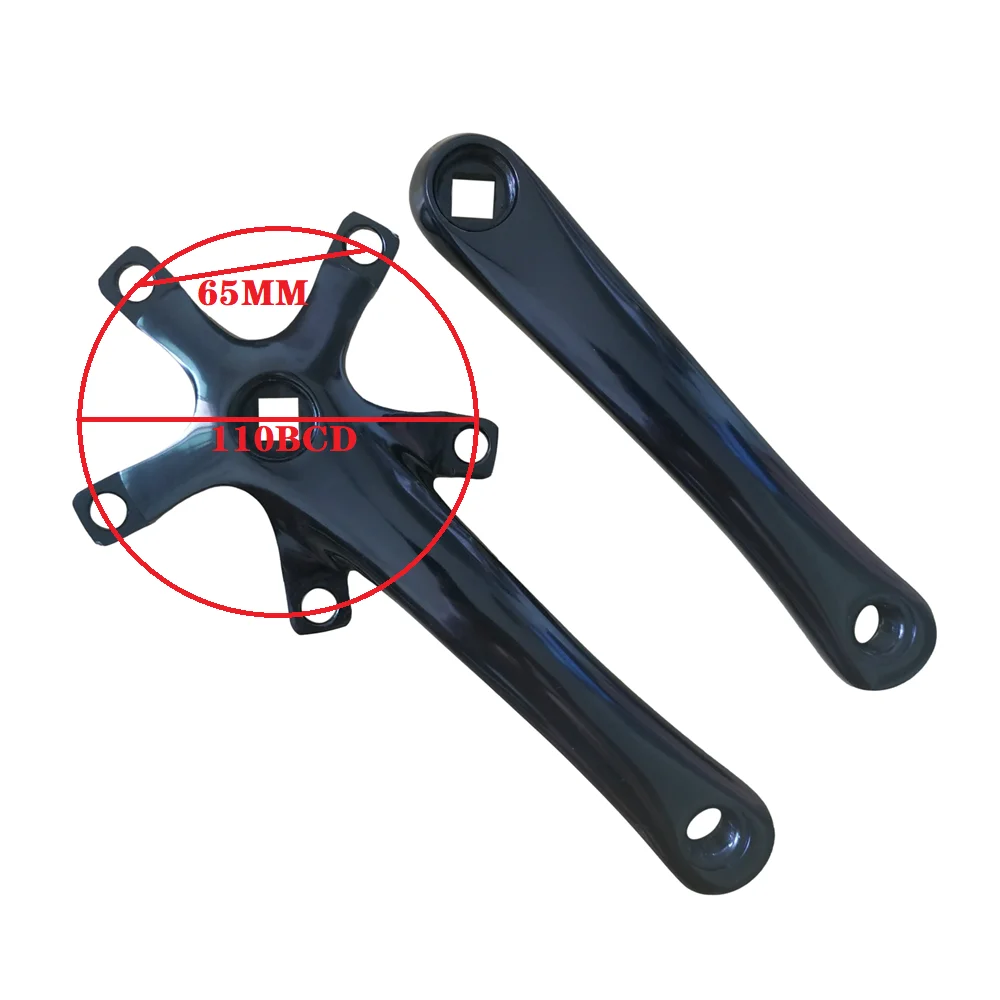 Square Hole Road Bicycle Crank Folding Bike Parts MTB Crankset Black 5 Blots 170mm 165mm 110BCD