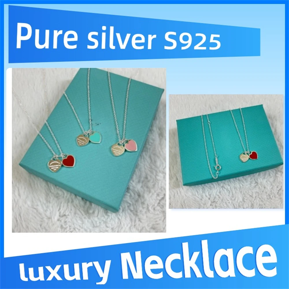 

Подвеска-бирка с двойным сердцем из чистого серебра 925 пробы, синее, с бриллиантами. Модно, универсальное, индивидуальное, роскошное, высокое качество.