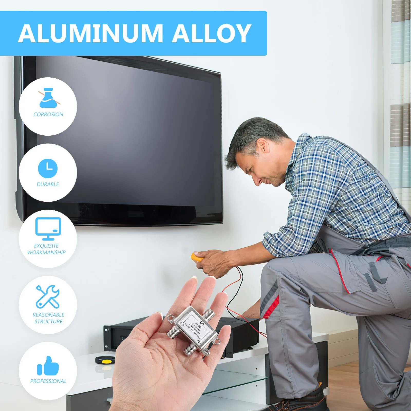 2-Way Coax Cable Tv High-Speed Internet Amplified Antenna Rg6 Compatible Signal 5-2400Mhz Sturdy Durable Design For Satellite
