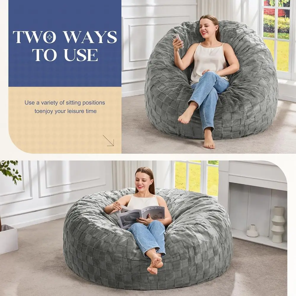 كرسي بين باج للكبار منقوش رقيق، 5 أقدام رمادي، غرفة المعيشة وغرفة النوم، 50x50x24 #3