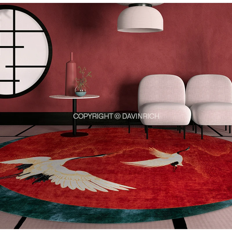 DAVINRICH Japanese Cranes Flying Soft Floor Plush Carpet Traditional Painting Rugs Mat For Living Room Bedroom Luxury Home Decor