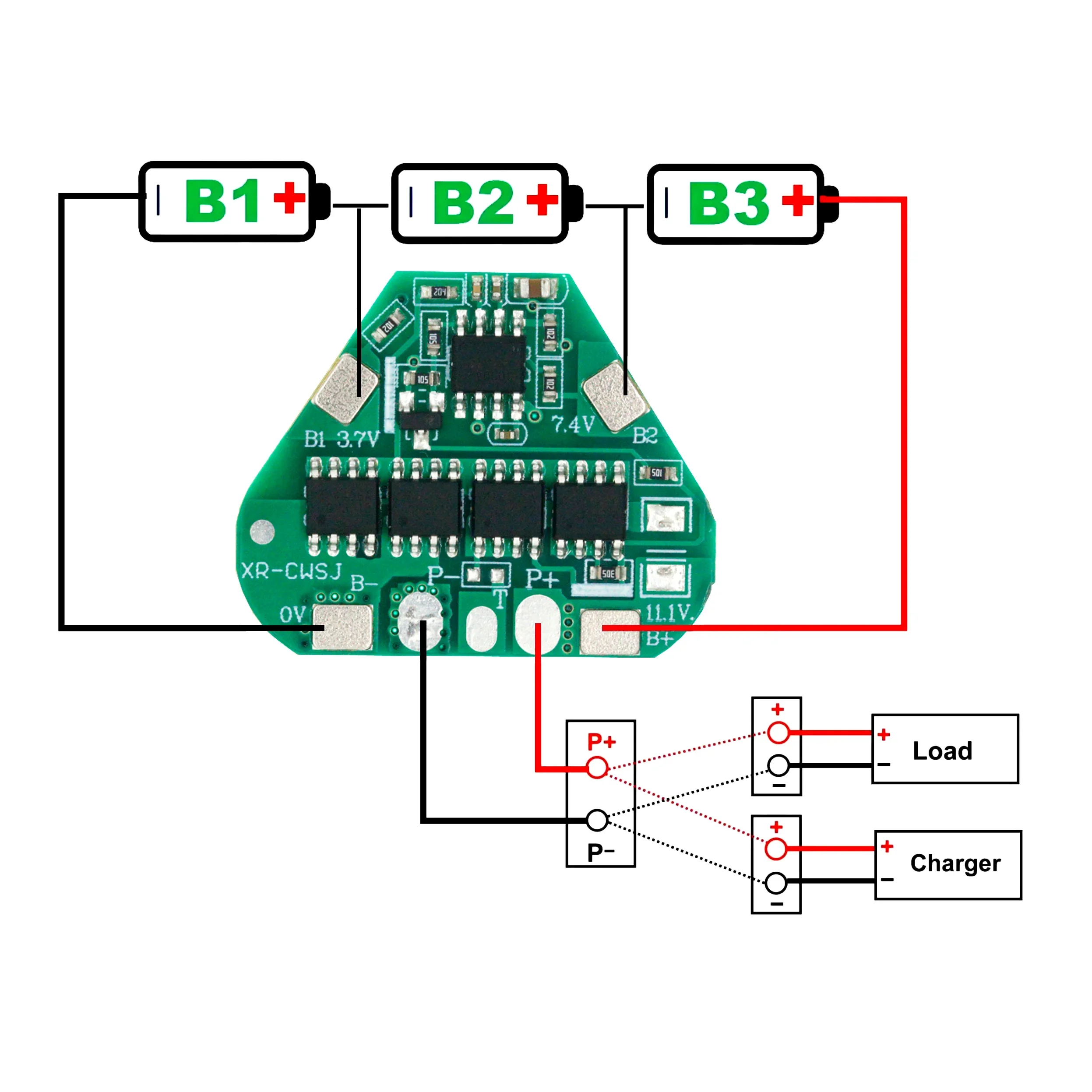 11.1V Lithium Battery PCM Triangle PCB Board 10A For 12V 18650 Li-ion Battery Pack BMS