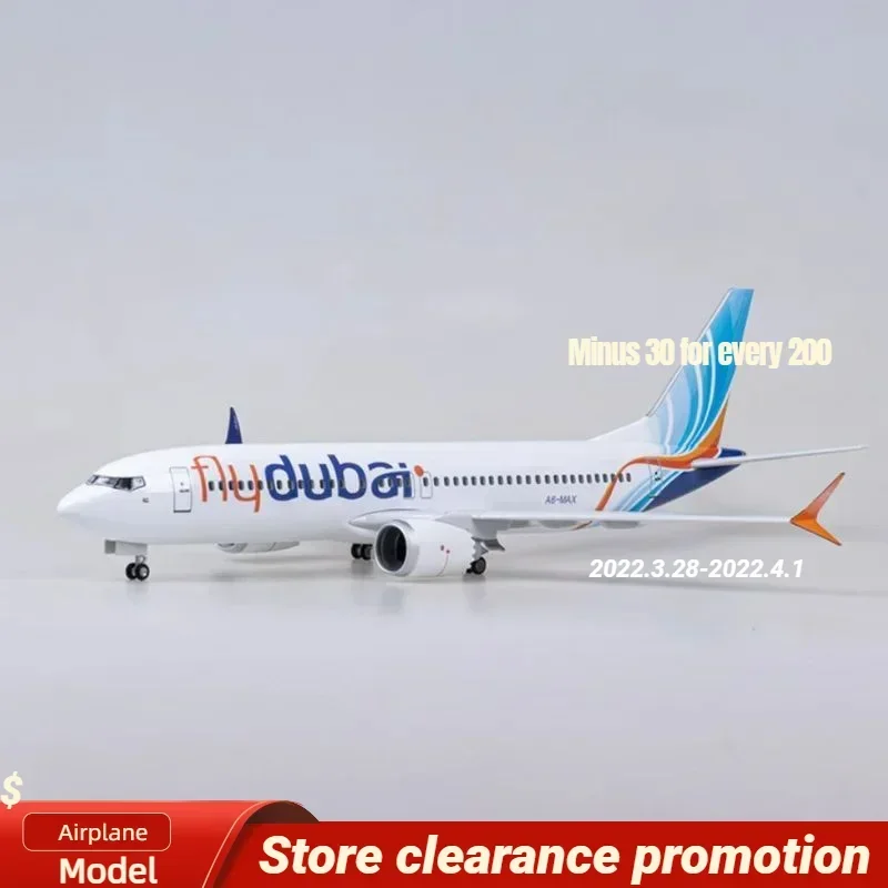 1/85 مقياس 47 سنتيمتر طائرة 737MAX B737 ماكس طائرة يطير دبي طيران ث الضوء والعجلة دييكاست الراتنج نموذج طائرة لعبة جمع