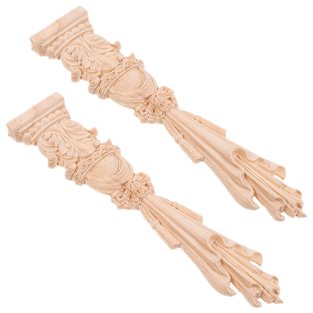 

2 Pcs Carved Wood Appliques 30x6cm Unpainted Wooden Onlays Furniture Decor Fireplace Cabinet Home Wall Accessories