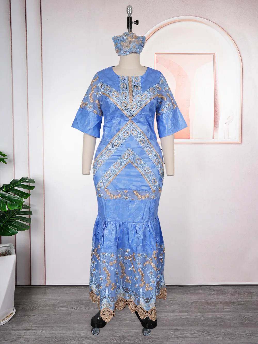 African Dresses for Woman Party 2026 Plus Size Luxury Bazin Embroidery Robe Elegant Outfits Muslim Wedding Evening Gown - view 6