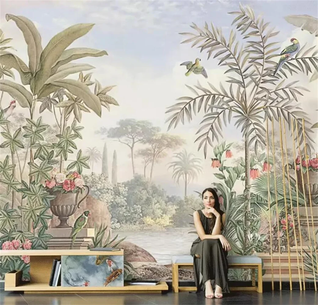 Colorful tropical plant 3d wallpaper American landscape European background wall paper large plant mural Southeast Asian style