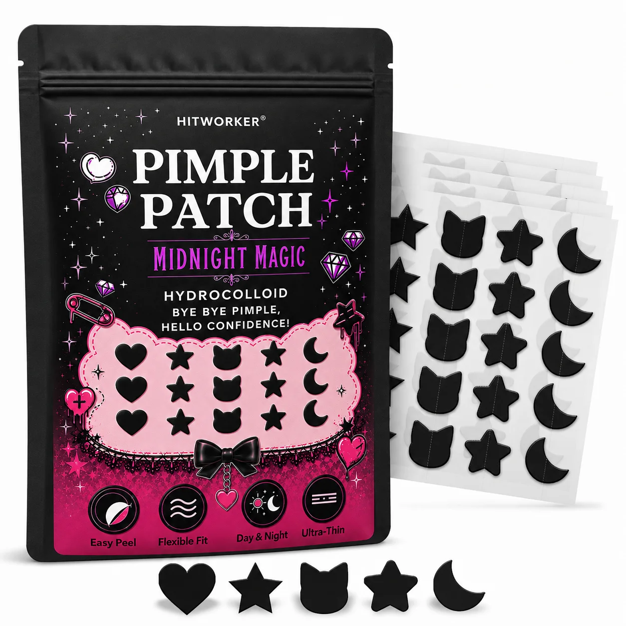 125pcs Halloween Pimple Patches waterproof and breathable, available in 5 shapes; comfortable to wear, easily conceal blemishes