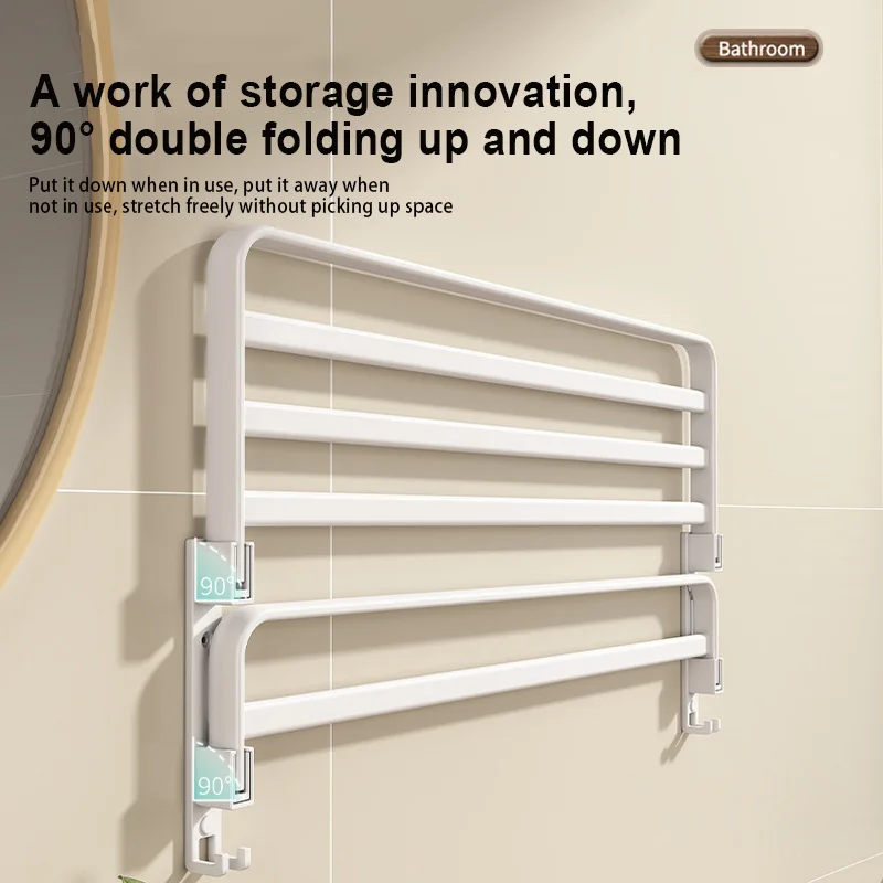 White Towel Rack Foldable Wall Mounted Aluminium Shelves Toilet Bathroom Hardware Pendant Set Bath Towel Holder Rod