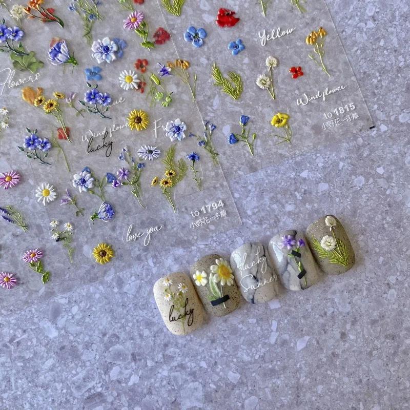 Relief 1815 Hot Adhesive Cute nail stickers Japanese Small Wild Flowers