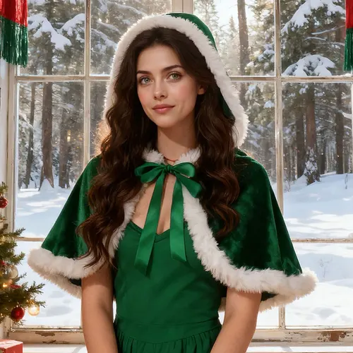 Imagen 2 del producto Capa navideña para mujer, Ponchos con capucha, capa de felpa con cordones, chal de terciopelo, abrigo, fiesta de Navidad y Halloween, disfraz de Papá Noel