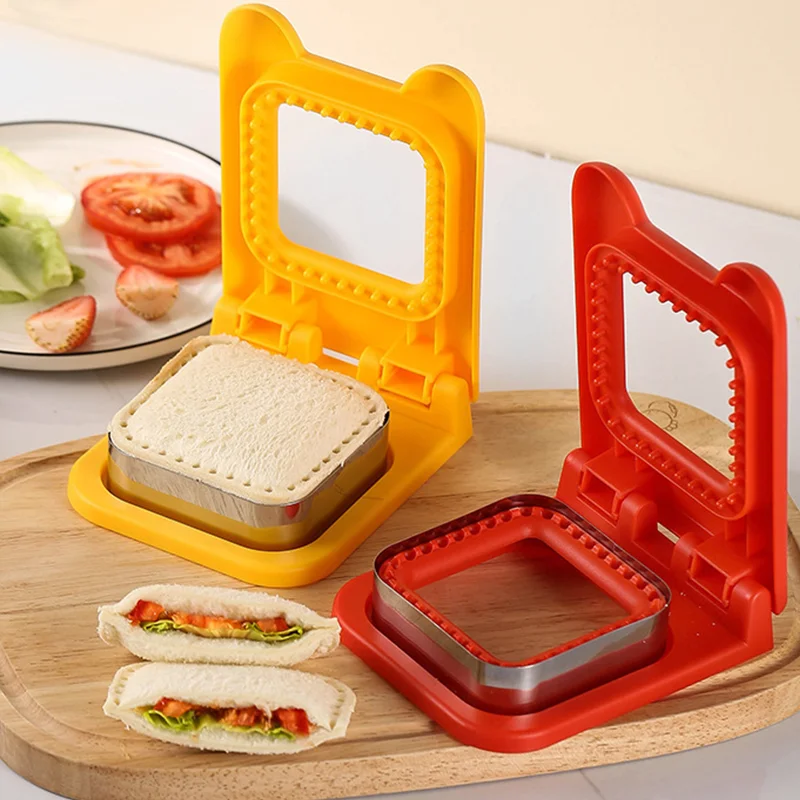 1PCS Square Bread Sandwich Cutter & Sealer Set 2-in-1 Food Grade Cutters for Cut & Seal Pastry Cookie Bento Home Baking Tools