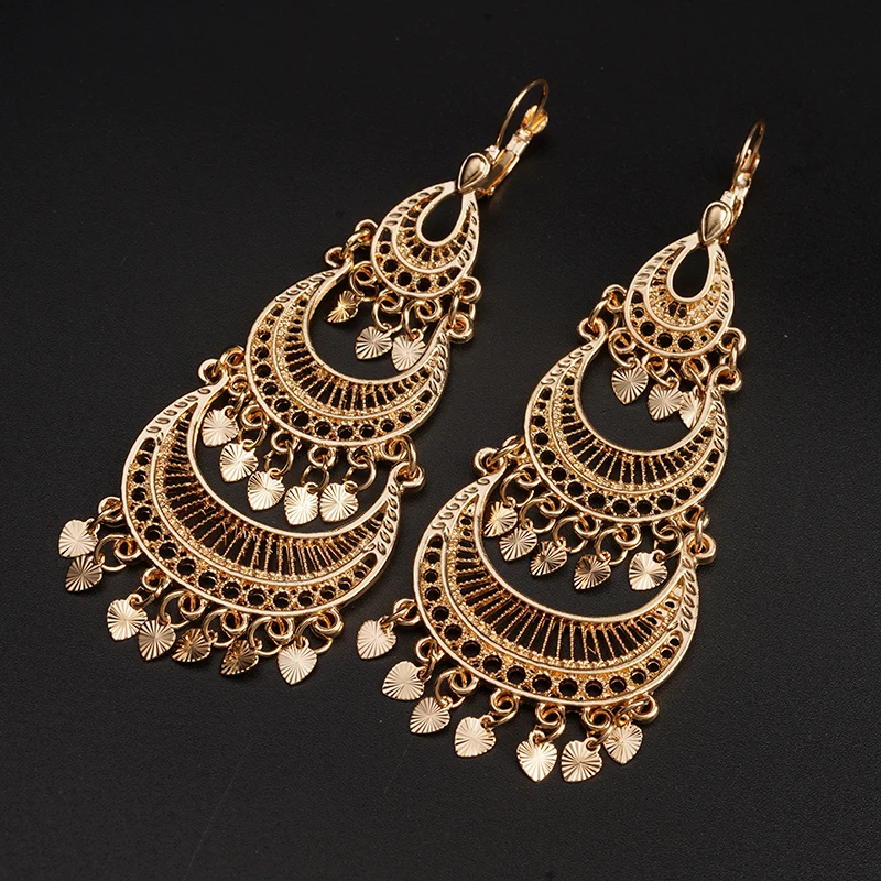 Vintage Earrings for Women Moon Shape Hanging Dangle Drop Earrings Arabic Luxury Bridal Earrings Set In Gold Color