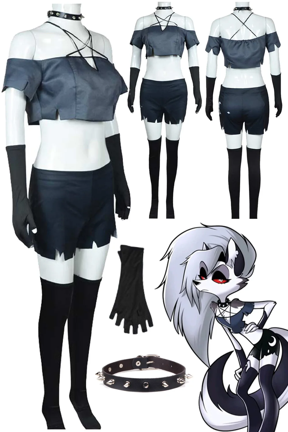 Disguise Loona Cosplay Grey Clothing Anime Cartoon Evil Leader Boss Fantasia Costume Adult Women Roleplay Fancy Party Cloth