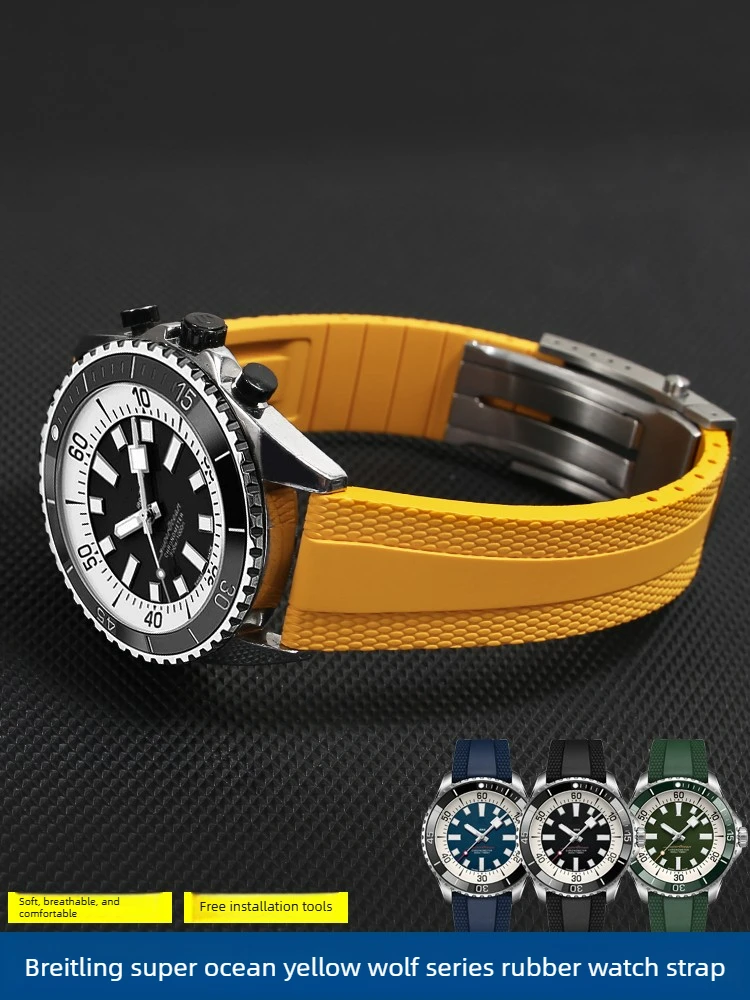 

Suitable for Breitling Super Ocean Rubber Watch Strap A17375 Avenger Folding Buckle 22mm Replacement Bracelet Men