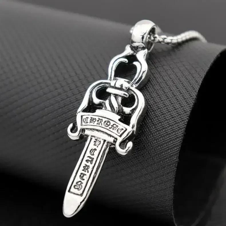 Retro Gothic Rune Sword Dagger Pendant Necklace Men's Personalized Punk Motorcycle Rock Exorcism Jewelry