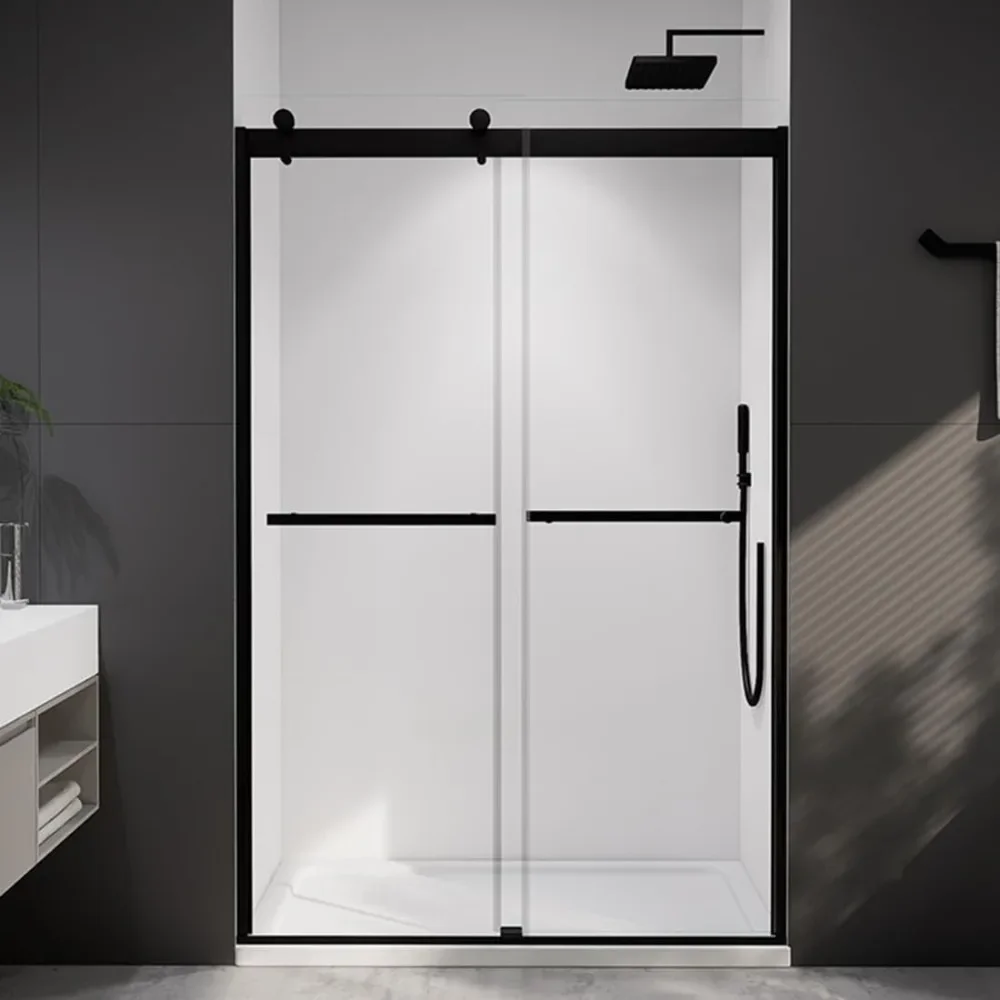 

44-48 in.W X74 in.H Shower Doors, 8mm Clear SGCC Tempered Glass, Matte Black Finish, Installed Left and Right, Shower Doors