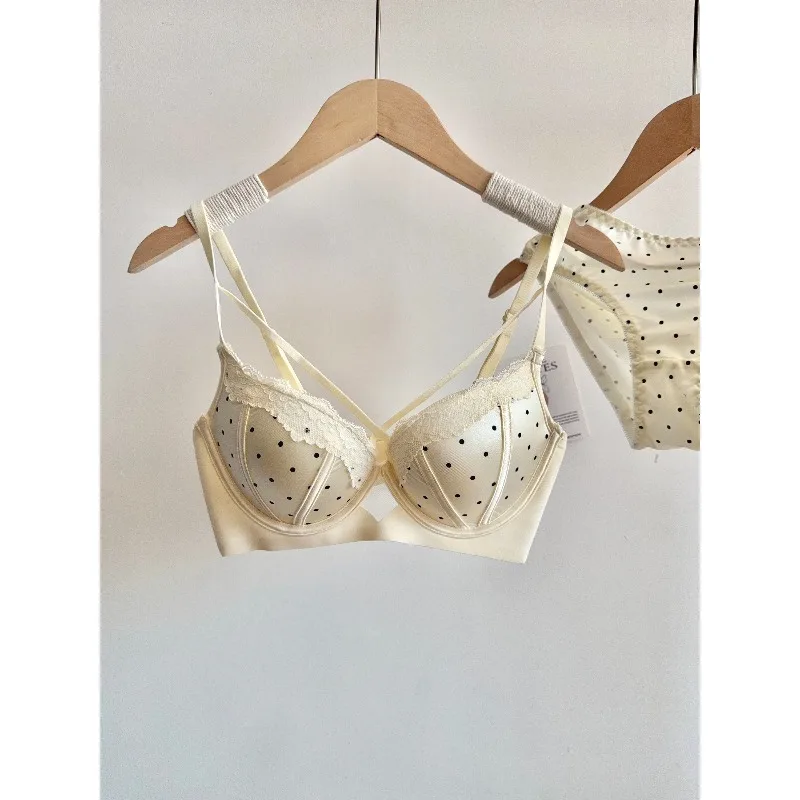 French Lace Push Up Bra Set Polka Dot Small Cup Shaping Sweet Sexy Erotic Lingerie Comfort Underwire Women Intimate Apparel S-xl