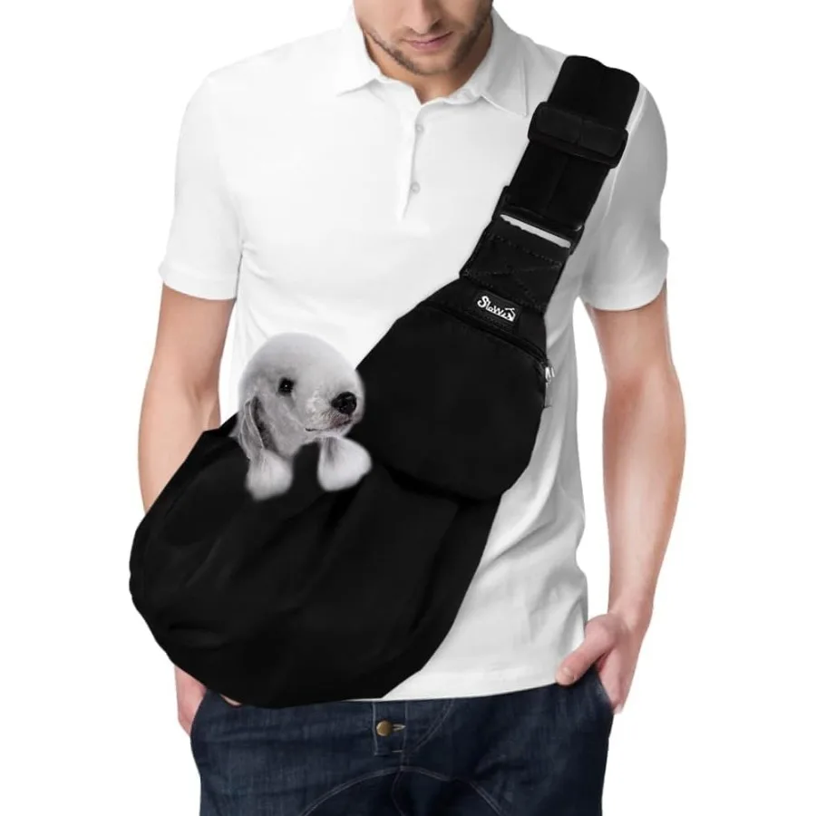 

Pet Sling Hand Free Dog Sling Carrier Adjustable Padded Strap Tote Bag Breathable Cn Shoulder Bag Front Pocket Safety Belt Carr
