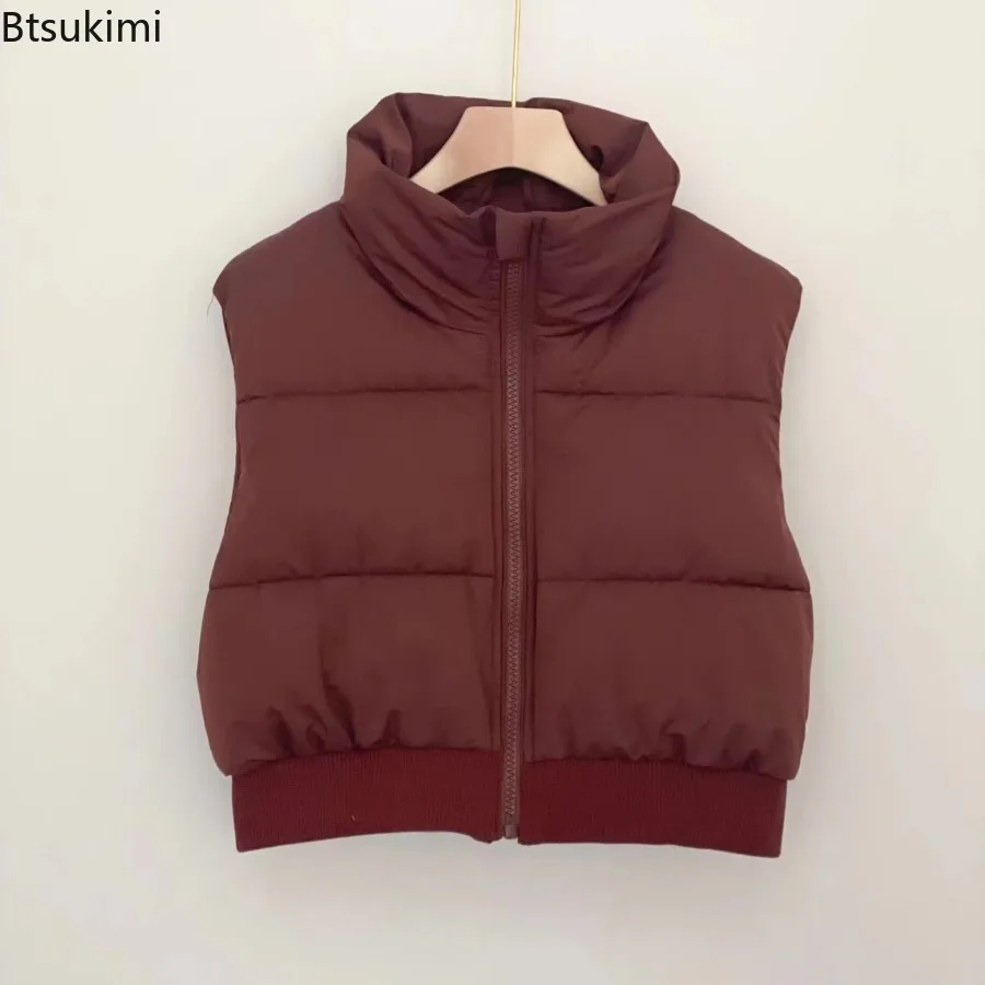 2025 Autumn Winter Women's Short Cotton Down Vest Short Stand-up Collar Warm Sleeveless Quilted Vest Outdoor Travel Jacket Tops