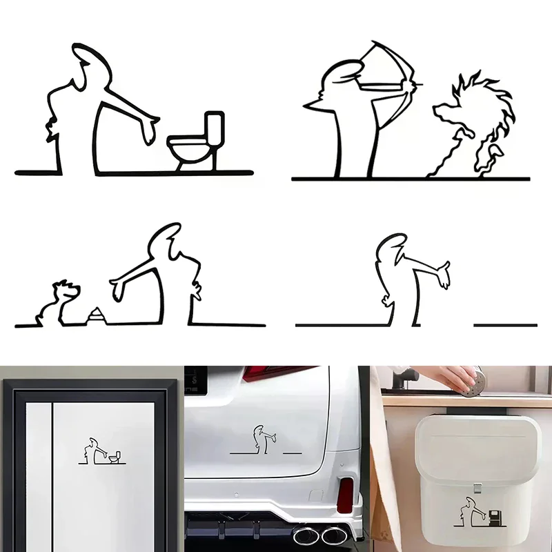 La Linea Minimalist Car Sticker Bumper & Window Door Wall Decal Cartoon Character Design Home Car Decoration
