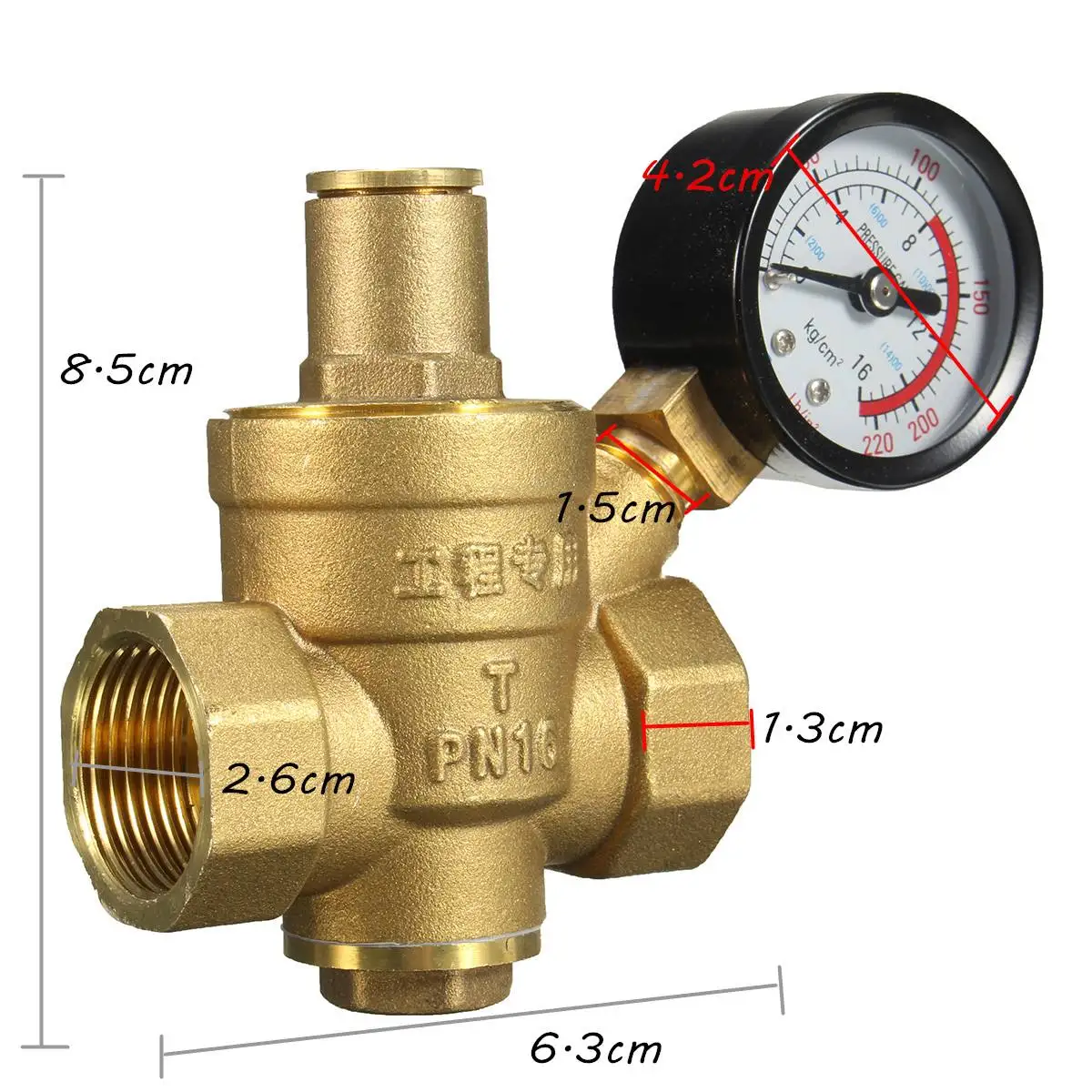 

DN20 NPT 3/4'' Regulator Brass Water Pressure Regulator Reducer PN 1.6 Adjustable With Gauge Meter for Hydraulic/Water Purifier