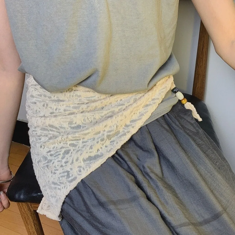 

Temperament Vintage Beads Hair Scarf Thin Y2k Lace Turban Sweet Korean Triangular Bandana Neckerchief