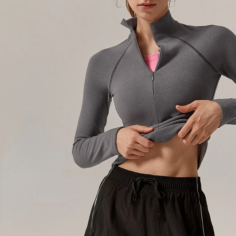 Fashion New Solid Color Commute Half High Collar Zipper Spliced Long Sleeve Slim T-Shirts Odzież damska Tops Jesień Zima