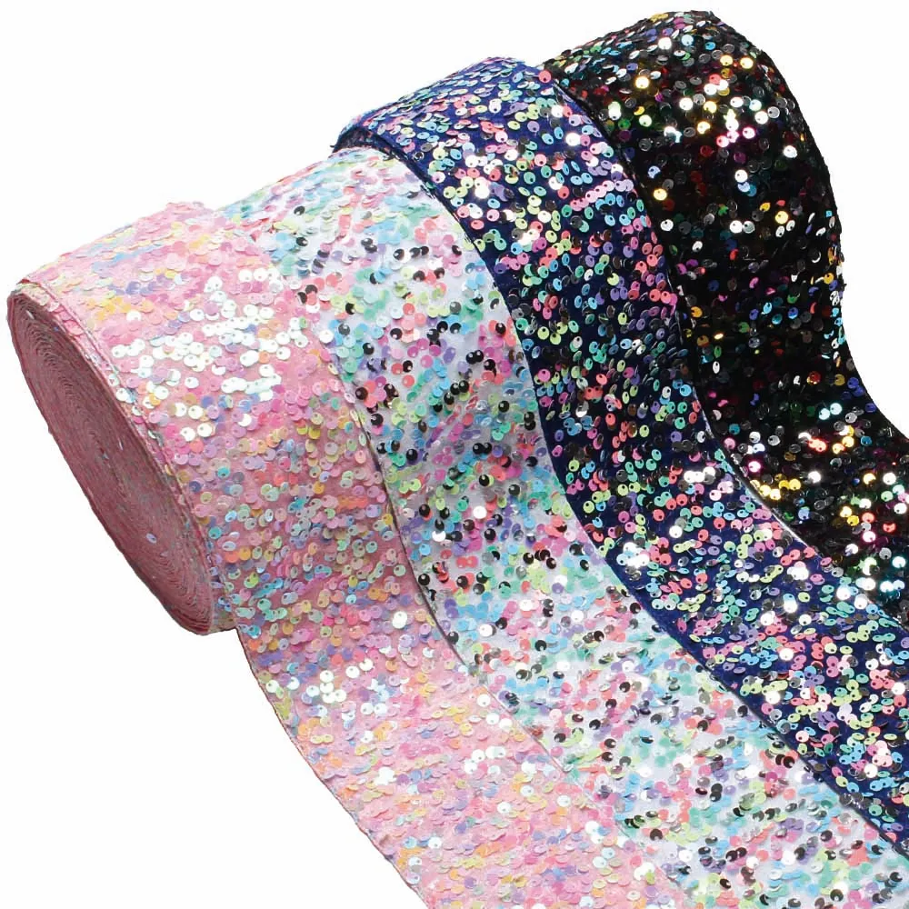 Wholesale Velvet Sequin Ribbon 75mm for Hair Bows Accessories 20yards/lot in stock