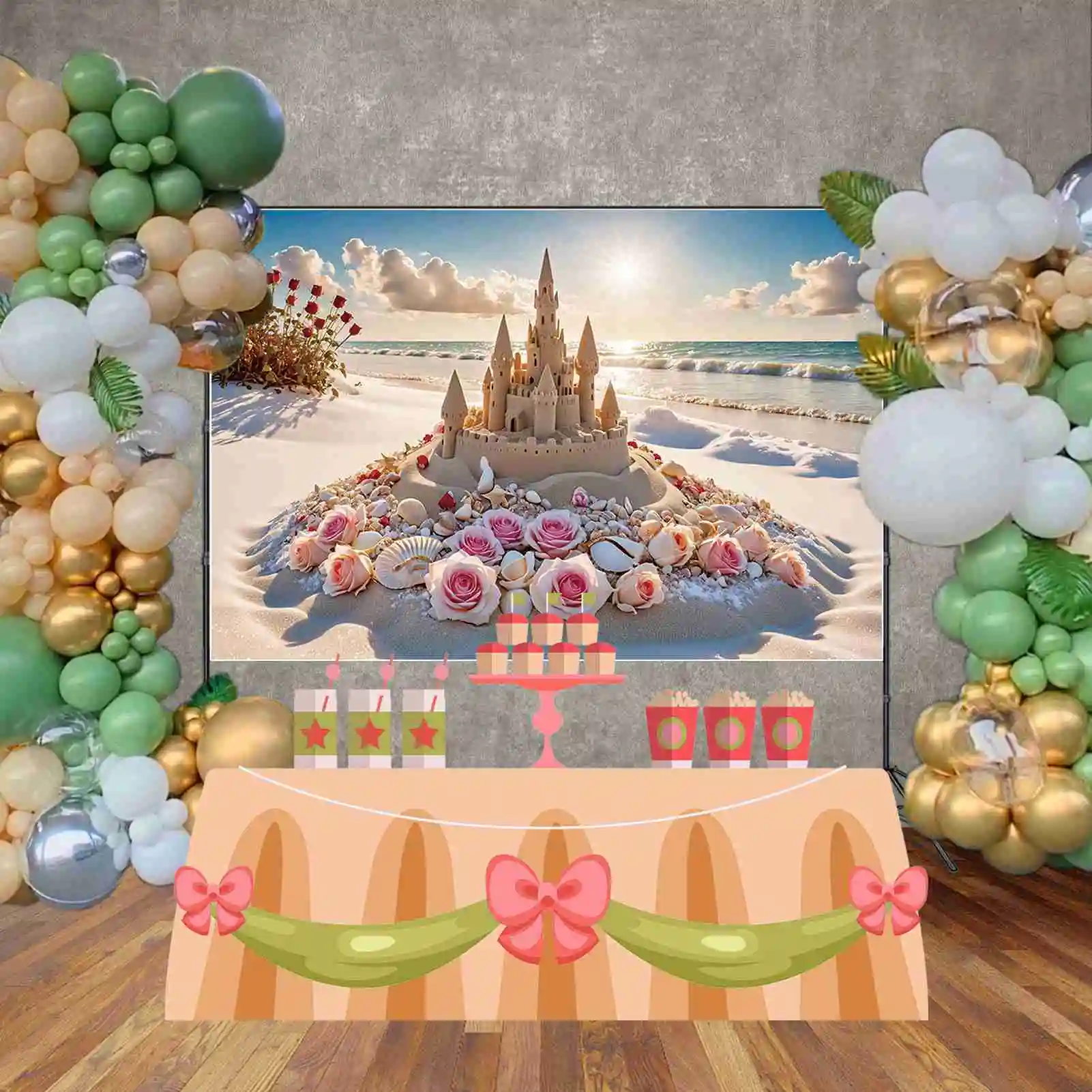 MOON.QG Sandcastle Beach Holiday Photography Backdrop Boy Seaside Summer Party Photo Background Custom Wave Shell Studio Props