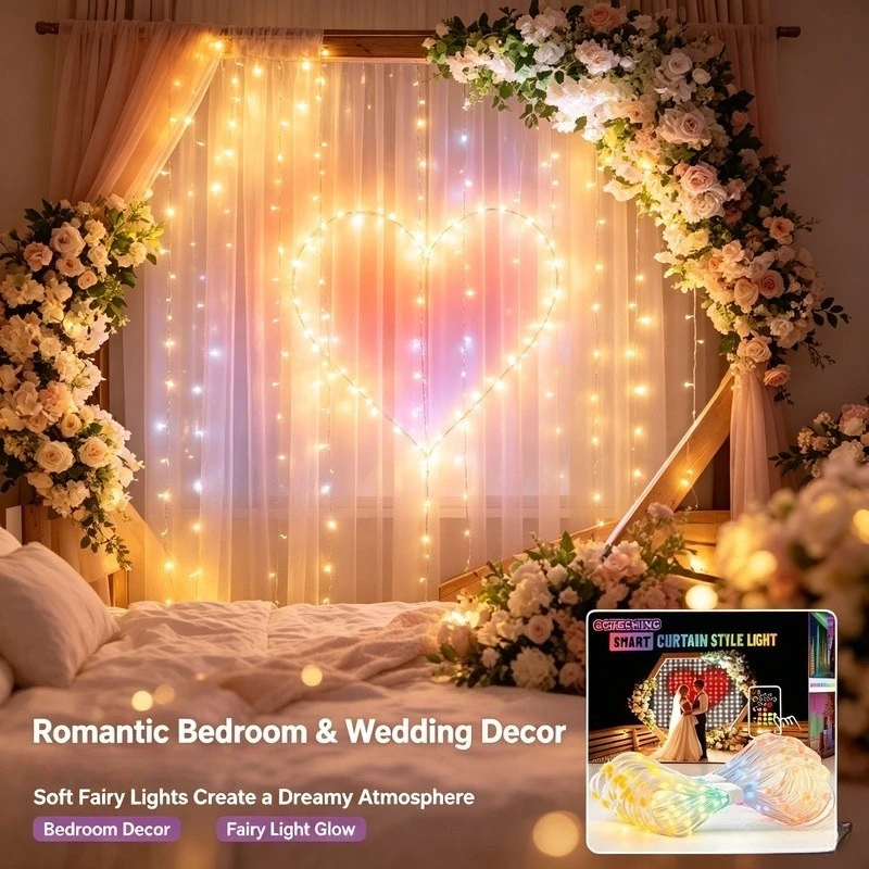 Smart 400LED Curtain Lights, Music Sync DIY Fairy String Lights for Christmas Wedding Party Window Decor view 6