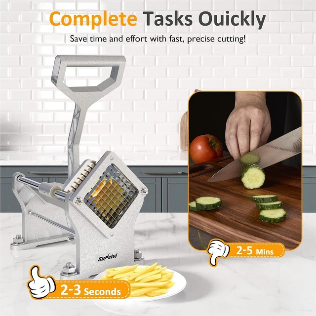 Commercial French Fry Cutter, Heavy Duty Potato Slicer With 3 Blades (1/2", 3/8", 6-Wedge), Stainless Steel Vegetable Chopper 2